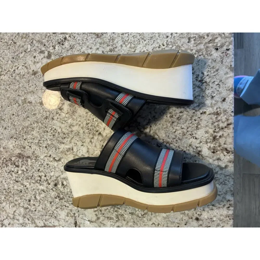 Sorel Joannie III Slide Wedge Sandal Women's size 8.5 Honest Black Gum
